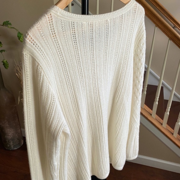 Soft Surroundings Womens Cashmere Pullover Open Knit Sweater Cream Size Large - Picture 2 of 11